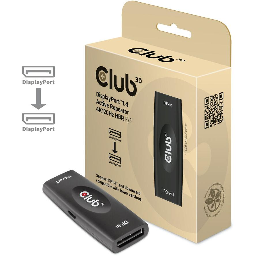 CLUB3D DP 1.4 4K120HZ HDR ACTIVE REPEATER F/F displayport Fekete (CAC-1007)