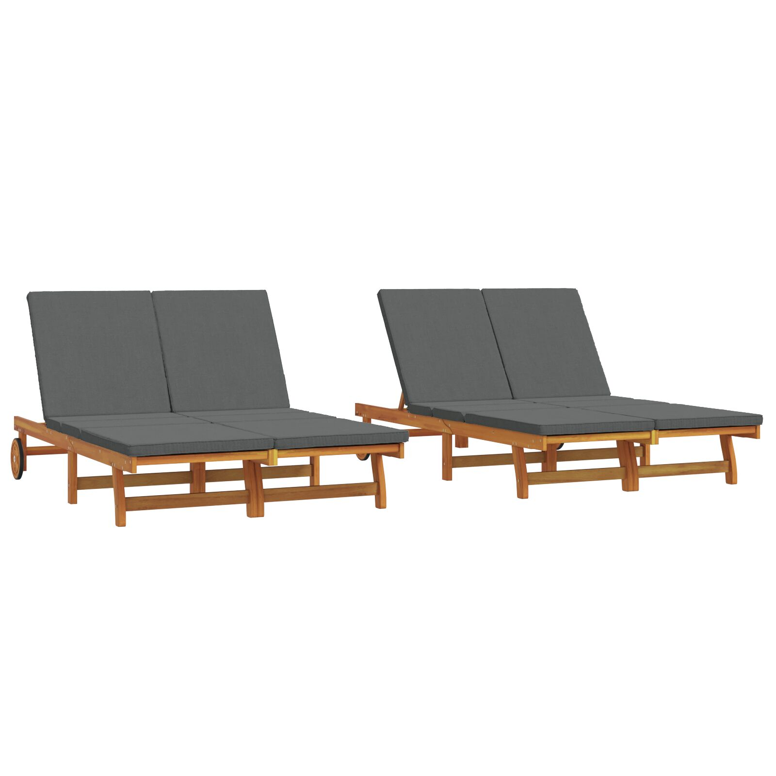 Kétfős Napozóágy Kerekekkel és Párnával, Tömör Akácfából (3325189)