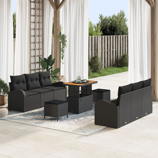 Kerti Kanapé Szett párnával 9 pcs Fekete 90 x 55 x 71 cm
