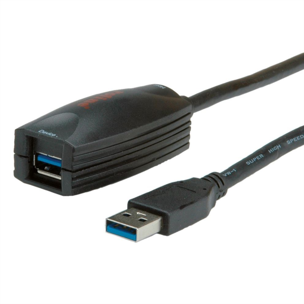 Roline USB 3.2 Gen1 aktív repeater kábel 5m fekete (12.04.1096-8) (12.04.1096-8)