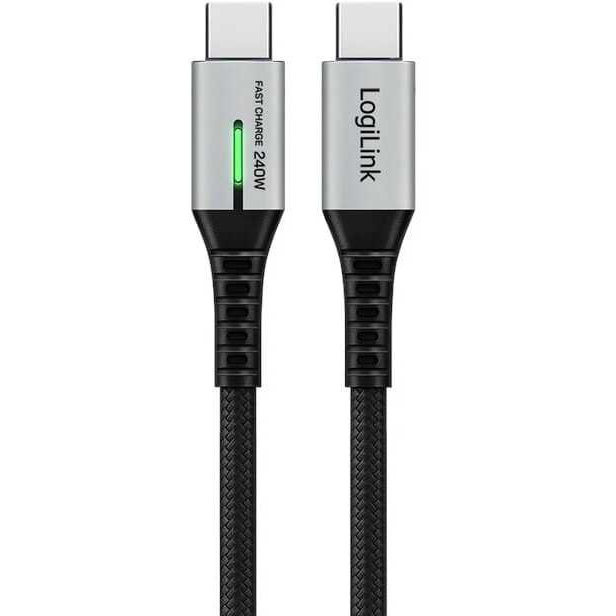 Logilink USB 3.2 Gen2x2 Type-C kábel, C/M - C/M, 20 Gbps, 240W, 4K, LED, fém, fekete, 1,5 m (CU0443)