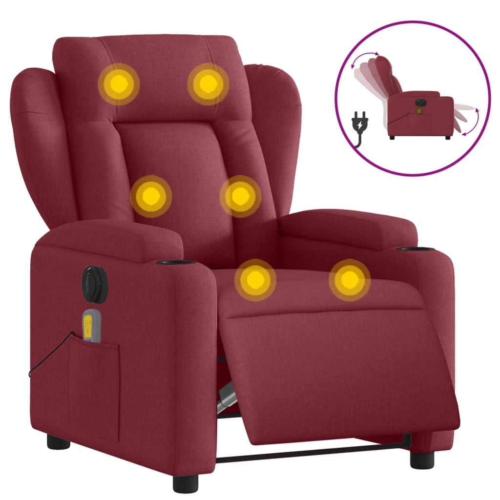 bordó szövet elektromos dönthető masszázsfotel (3204473)