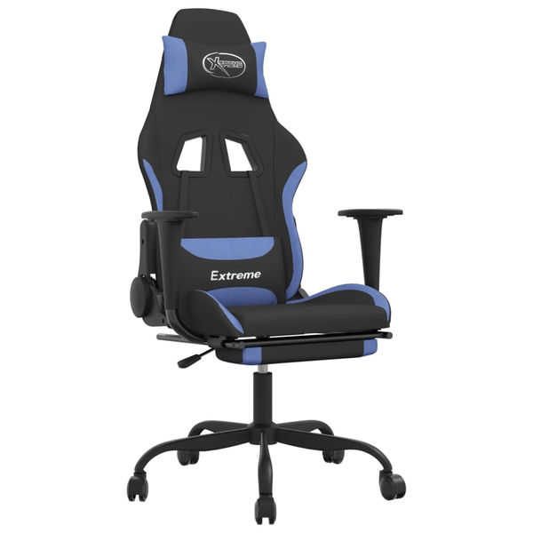 Scaun de gaming cu masaj/suport picioare vidaXL, negru/albastru textil, 14.9 kg