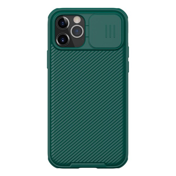 NILLKIN CAMSHIELD PRO műanyag telefonvédő (szilikon keret, közepesen ütésálló, kamera védelem, csíkos minta) SÖTÉTZÖLD [Apple iPhone 12 Pro]