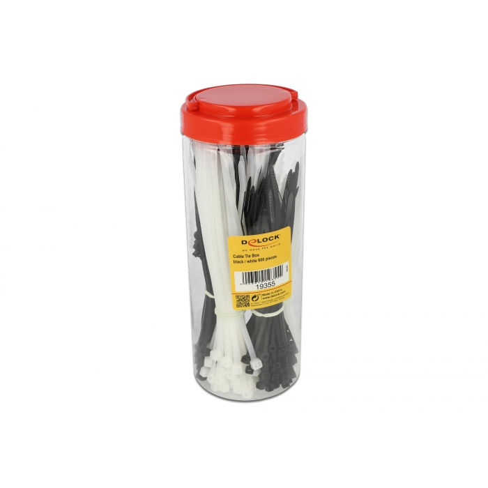 Delock Kábel szorító szett dobozban, 600 db., fekete / fehér (19355)