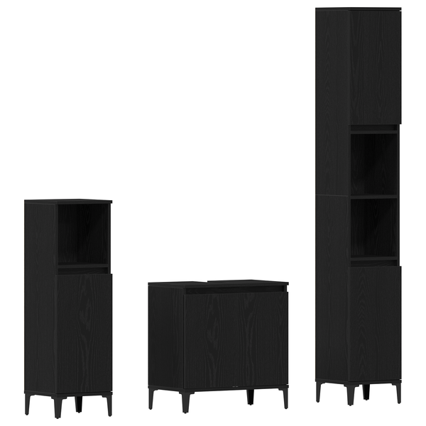 Set Mobilier Baie 3 Piese Stejar Negru Lemn Prelucrat