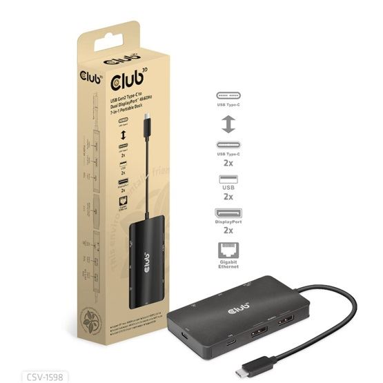 CLUB3D CSV-1598 stații de andocare și replicatoare de porturi pentru calculatoare portabile USB 3.2 Gen 2 (3.1 Gen 2) Type-C Negru