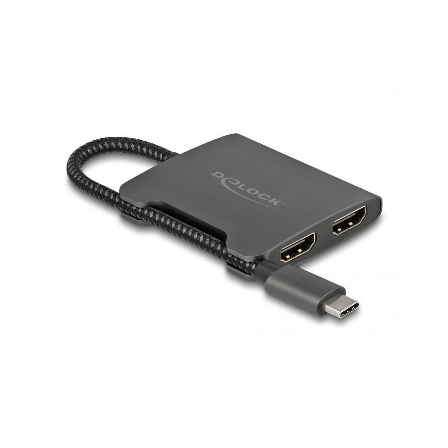 Delock USB-C -> 2db HDMI 2.0 M/F aktív splitter 0.2m fekete MST (87778)