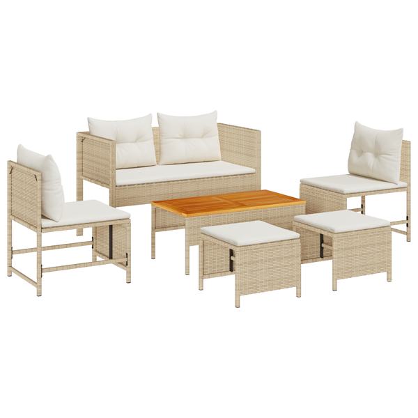 Set Sofa Extern Bej și Crem Ratan și Țesătură Mediu Durabil