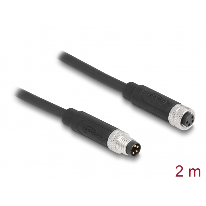 Delock M8 4 tűs kábel A-kódolású apa - anya PUR (TPU) 2 m hosszú (80143) (80143)