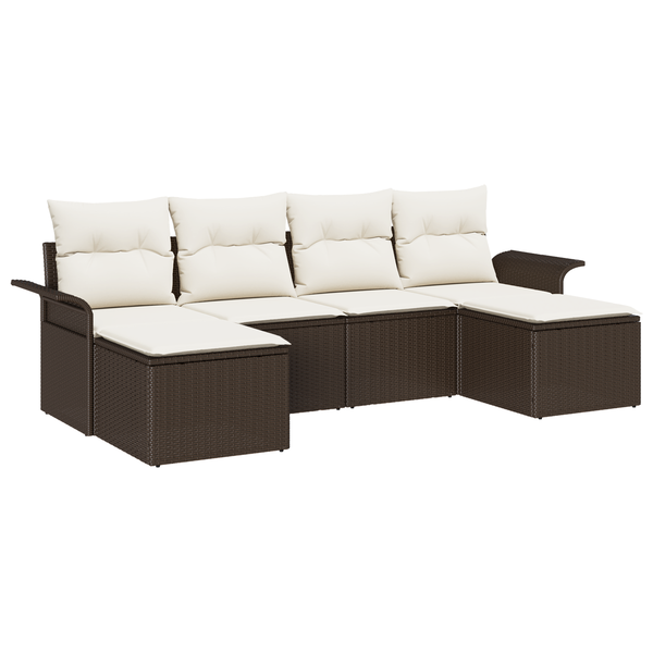 6 db-os Kert Sofa Készlet Párnákkal Barna Poli Rattan