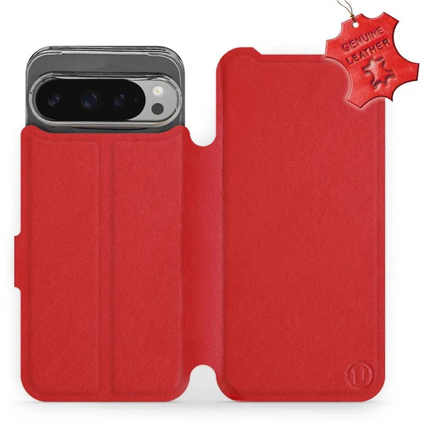 Mobiwear Google Pixel 9 Pro XL piros bőr flip tok - L RDS