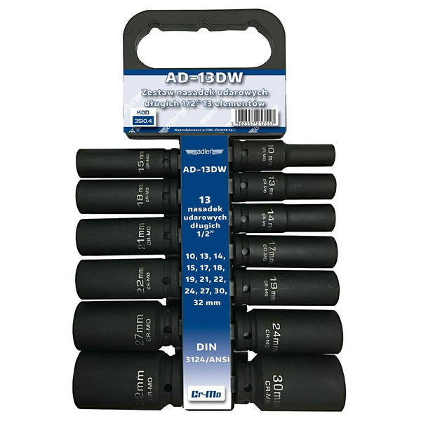 ADLER LONG IMPACT SOCKETS 13pcs.1/2" AD-13DW 10-32mm /HANGER
