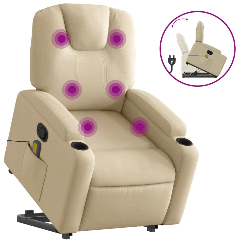 krémszínű szövet felállást segítő dönthető masszázsfotel (3204389)