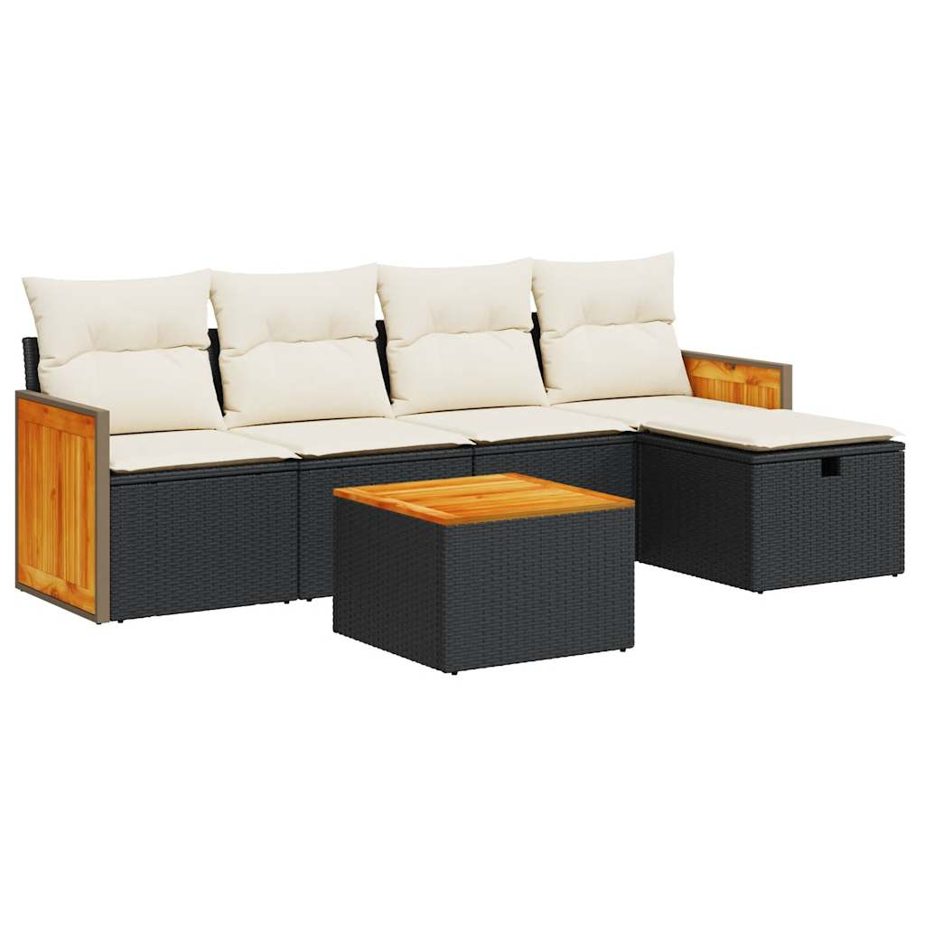 6 részes fekete polyrattan kerti ülőgarnitúra párnákkal (3326018)