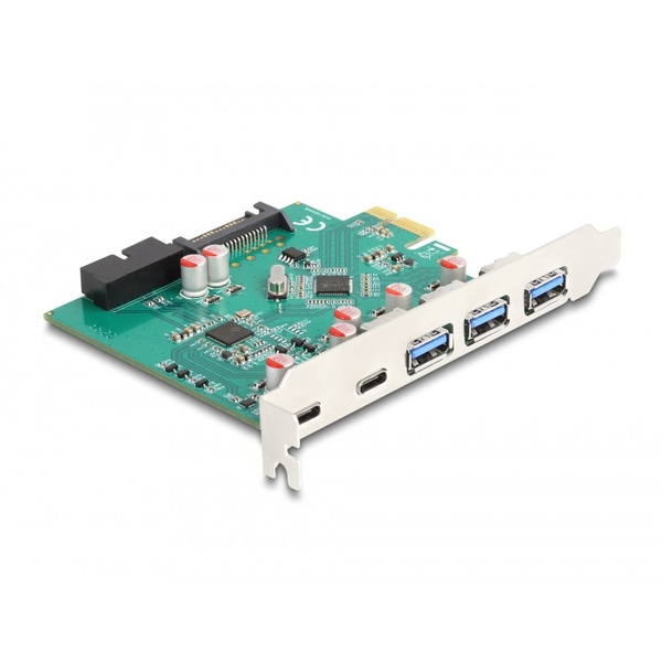 Delock USB 5 Gbps sebességű PCI Expressz x1 kártya - 3 db. külső Á-típusú + 2 db. külső USB Type-C  anya és 1 db. belső 19 tűs USB tűfejes apa (90109)