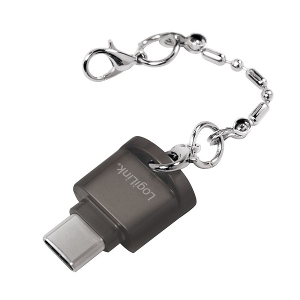 Четец на карти тип ключодържател, LogiLInk, MicroSD, USB-C, черен