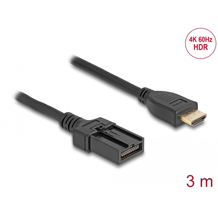 Delock HDMI önműködő kábel HDMI-A apa - HDMI-E apa kapcsolattal 3 m, 4K 60 Hz-s (87906) (87906)