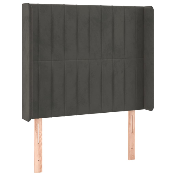 Tăblie de pat cu aripioare gri închis 103x16x118/128 cm catifea