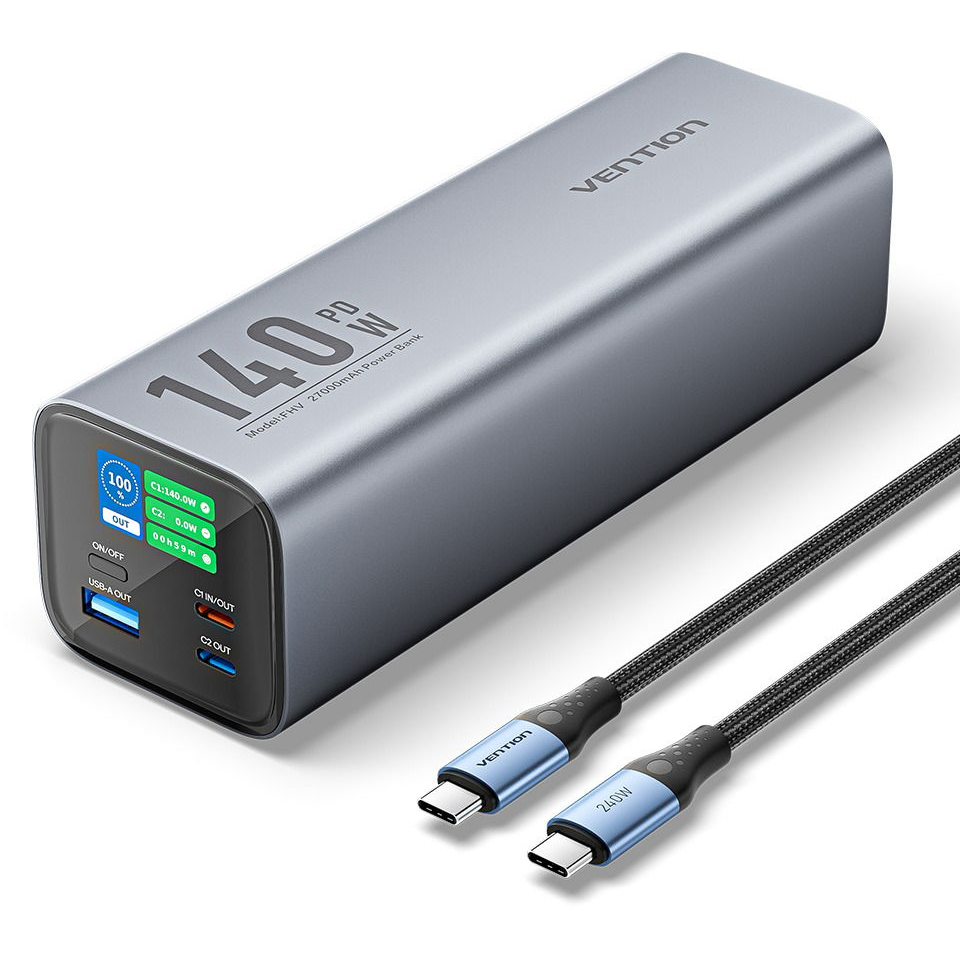 Vention 27000mAh Power Bank (USB-C + USB-C + USB-A + USB-A) 140W Gray LED Display Type (FHVH0)