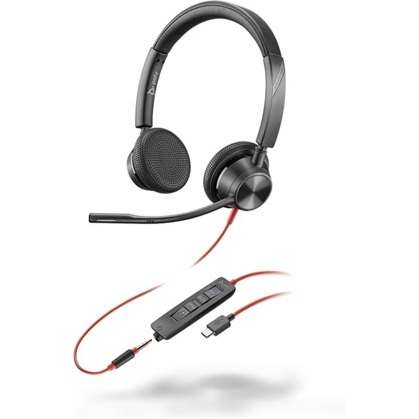 HP Poly Blackwire 3325 Stereo Microsoft Teams Certified USB-C Headset +3.5mm Plug +USB-C/A Adapter Kopfhörer Kabelgebunden Kopfband Büro/Callcenter USB Typ-C Schwarz