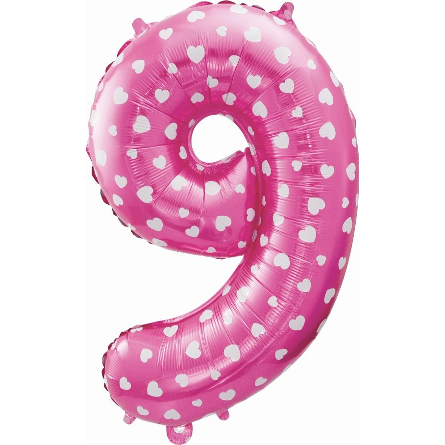 Szív Mintás 9-es Szám Fólia Lufi - 61 cm, Rózsaszín (HS-C26R9)