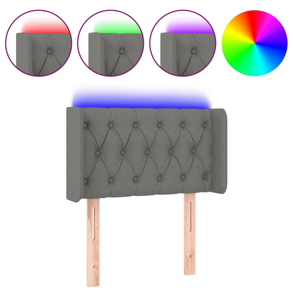 sötétszürke szövet LED-es fejtámla 83 x 16 x 78/88 cm