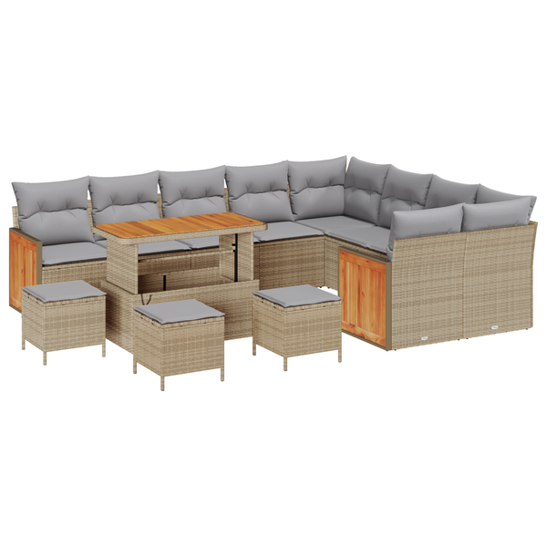 Set canapea 13 piese Bej Poliratan Acacia