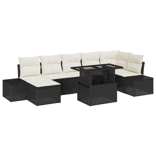 Set Canapele Grădină 8 Piese Negru și Crem