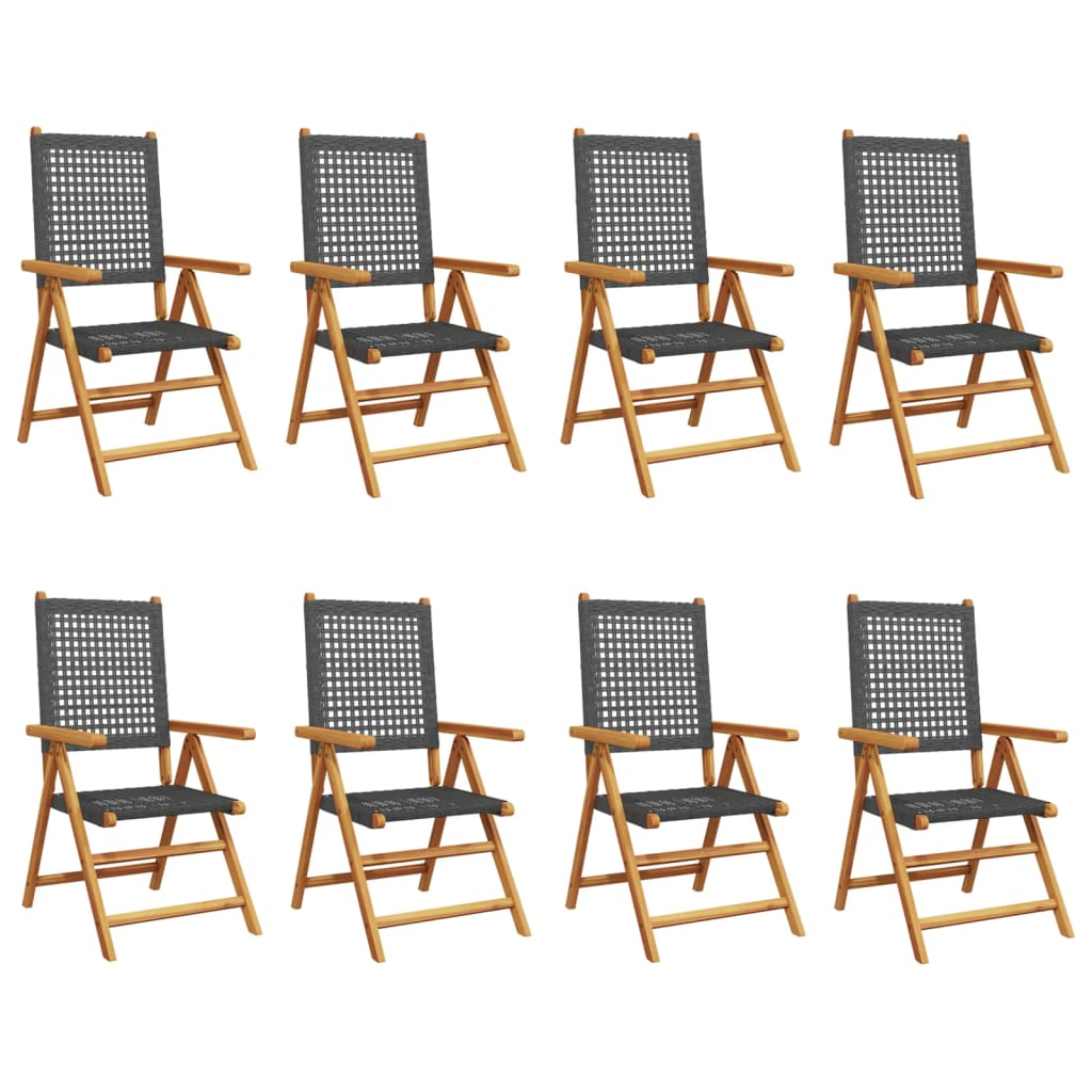 8 db fekete polyrattan és tömör fa dönthető kerti szék (3214522)