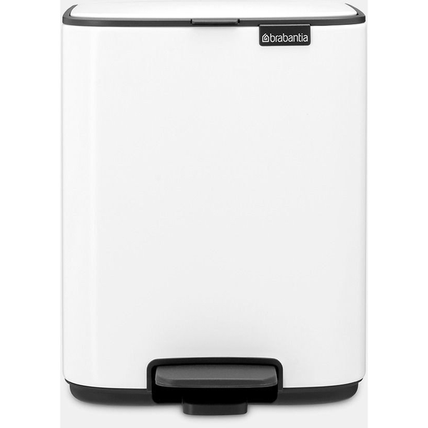 Brabantia Bo Pedal Bin pedálos hulladékgyűjtő szagmentesen záródó Soft-Close fedél, karcsú, négyzetes forma, műanyag tartály, 4L - A méret, acél, fehér