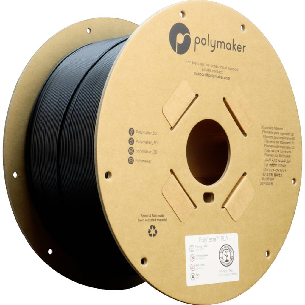 Polymaker Charcoal Black 3D nyomtatószál PLA matt alacsonyabb műanyag tartalom 1.75 mm 3000 g Fekete (matt) PolyTerra PLA 1 db (PA04007) (PA04007)