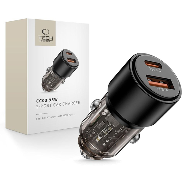 TECH-PROTECT CC03 2-PORT CAR CHARGER PD95W/QC3.0 BLACK