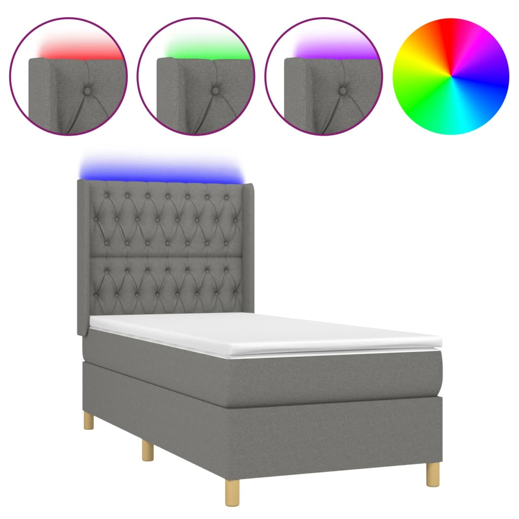 sötétszürke szövet rugós és LED-es ágy matraccal 80 x 200 cm (3139070)