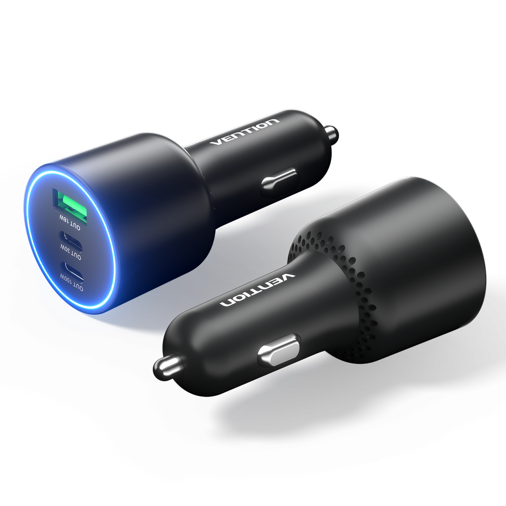 VENTION Autós töltő 1xUSB 2xUSB-C 100W+30W+18W fekete (FFQB0)