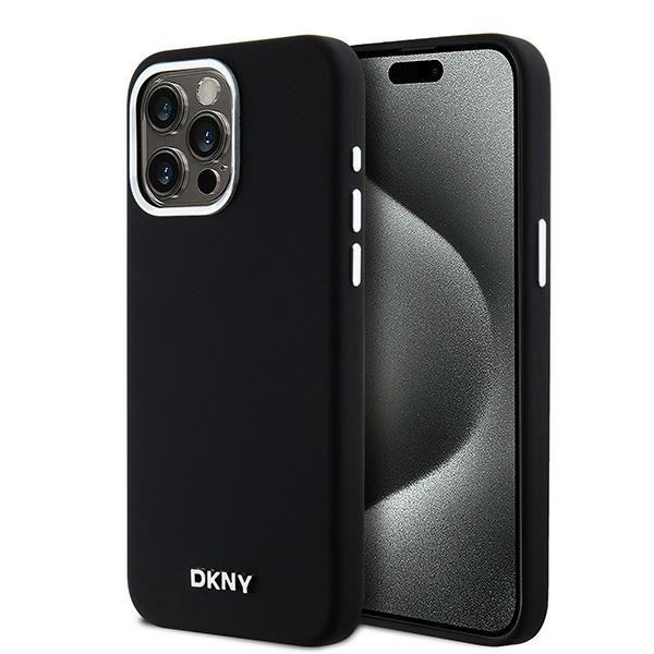 DKNY iPhone 14 Pro Max MagSafe Fém LOGO keménykeretes Szilikon Telefon tok - Fekete