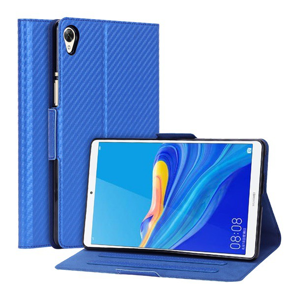 Tok álló, bőr hatású (FLIP, oldalra nyíló, asztali tartó funkció, karbon minta) KÉK [Huawei MediaPad M6 8.4 WIFI] (5996457906192)