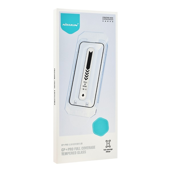 Nillkin CP+ PRO képernyővédő üveg (2.5D, full glue, UV szűrés, 0.33mm, 9H + segédkeret) FEKETE Apple iPhone 16 Pro (GP-163708)