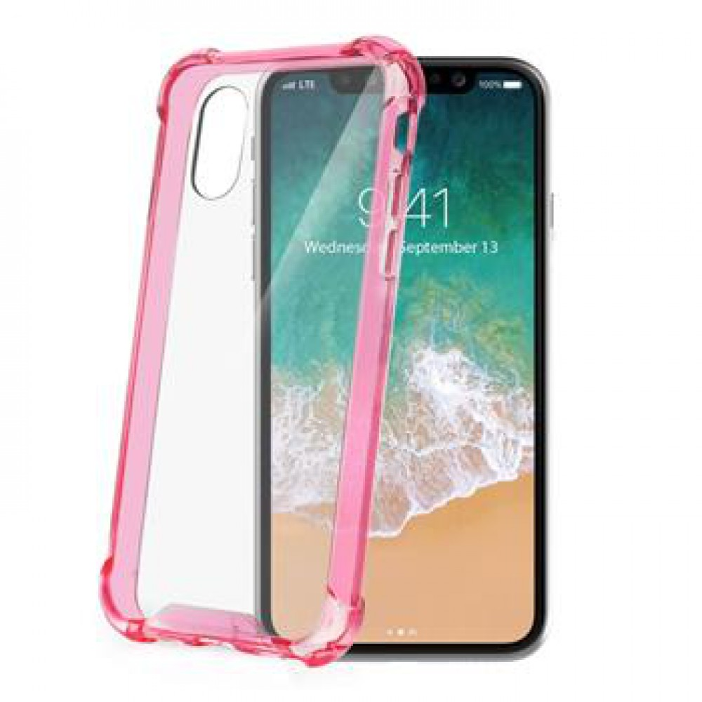 Celly CELLY-ARMOR900PK Apple iPhone X színes keretű szilikon hátlap - Pink (CELLY-ARMOR900PK)