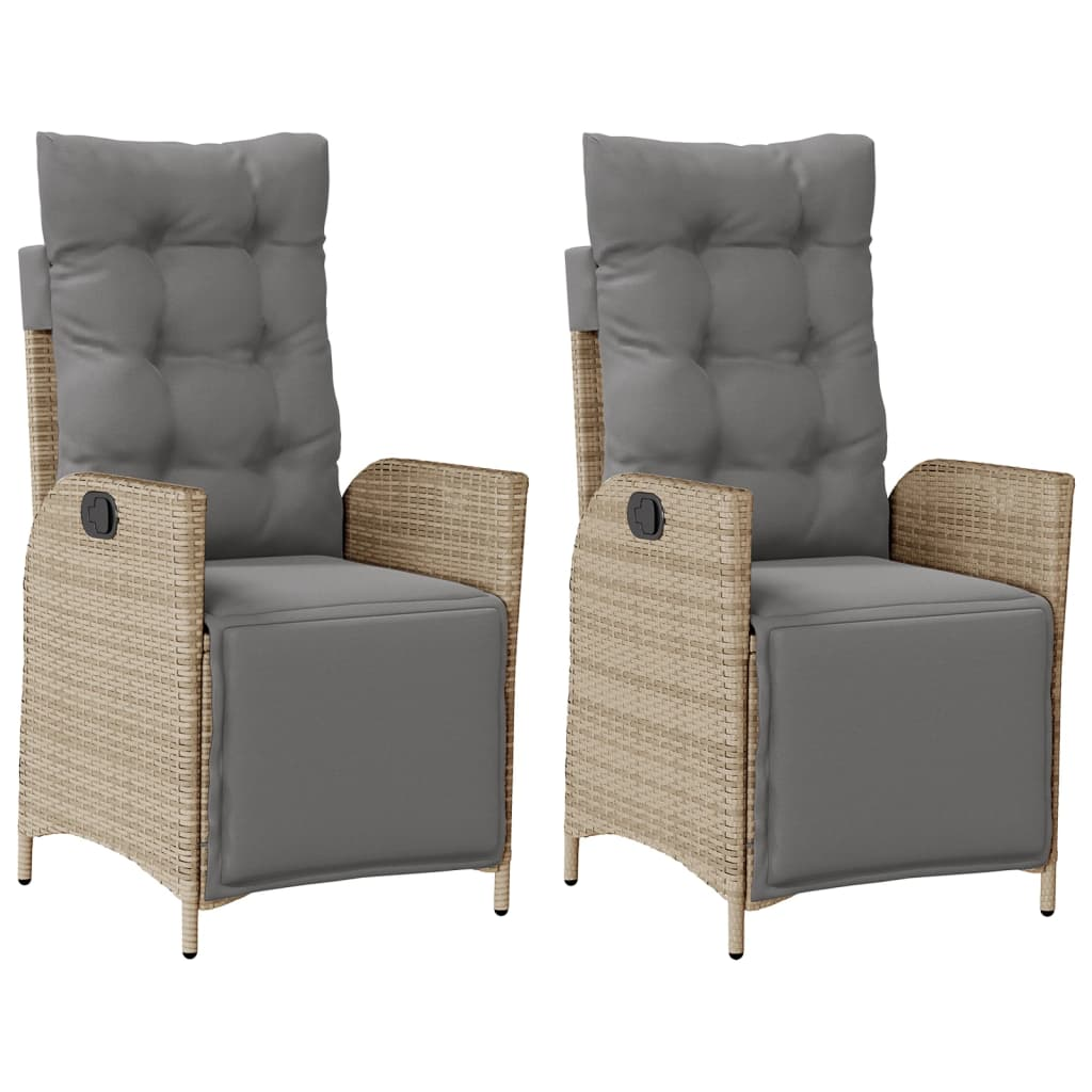 2 db vegyes bézs polyrattan dönthető kerti szék lábtartóval (365293)