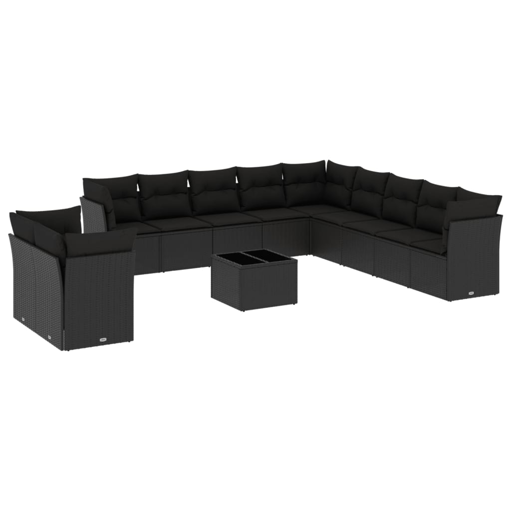 12 részes fekete polyrattan kerti ülőgarnitúra párnákkal (3217885)