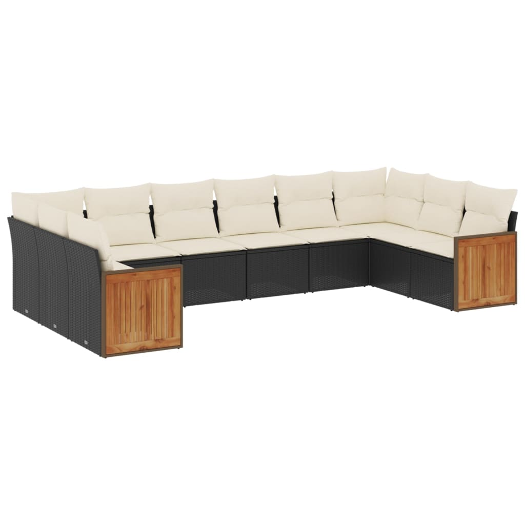 10 részes fekete polyrattan kerti ülőgarnitúra párnákkal (3260404)