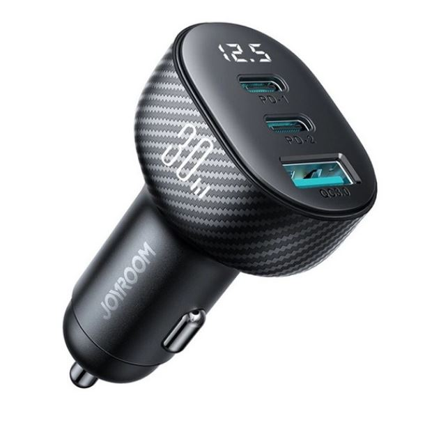 JOYROOM autós töltő USB-A - 2xUSB-C aljzat (30W, gyorstöltés támogatás) FEKETE (JR-CCD04) (JR-CCD04)