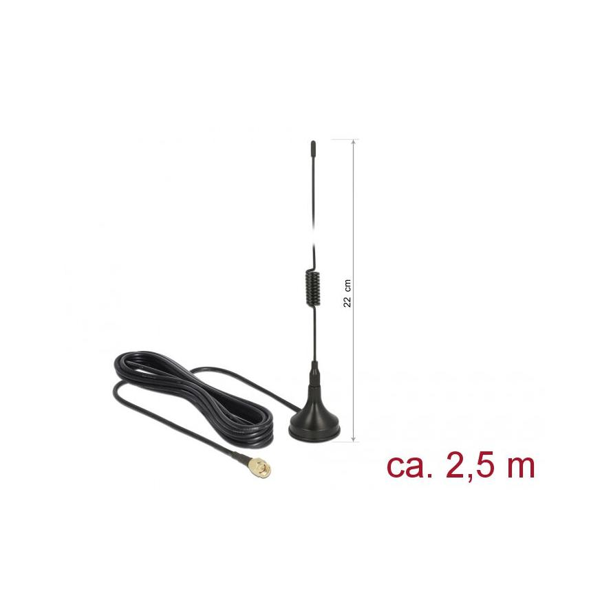 Delock LTE antenna SMA-dugó 2 dBi irányítatlan, rögzített, csatlakozókábellel RG-174 2,5 m, kültéri (89613)