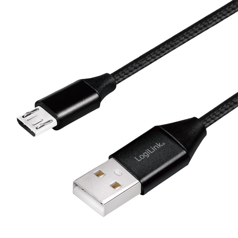 Logilink USB 2.0 kábel USB-A/M - Micro-USB/M (90 ) fém 0,3m (CU0143) (CU0143)