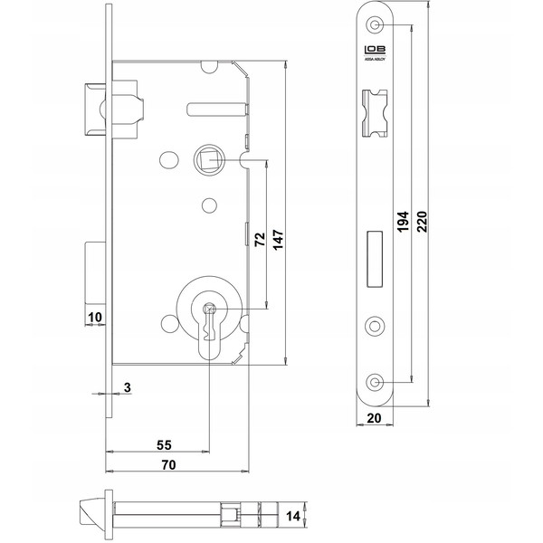 MORTISE LOCK CYL Z7ABP 72/55 RIGHT W ZN