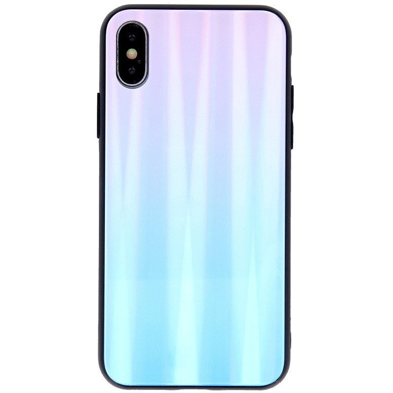 Huawei P40, Szilikon védőkeret, edzett üveg hátlap, Aurora Glass, kék/pink (91353)