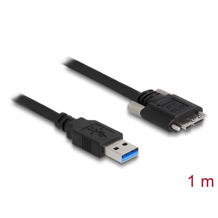 Delock 87799 USB-A apa - Csavaros MicroUSB-B 3.0 Adat és töltő kábel 1m - Fekete
