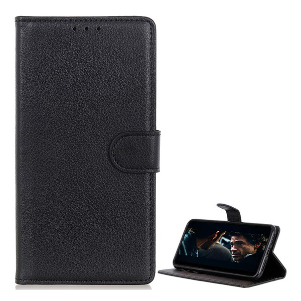 Tok álló, bőr hatású (FLIP, oldalra nyíló, asztali tartó funkció, prémium) FEKETE [Realme C11] (5996591102696)
