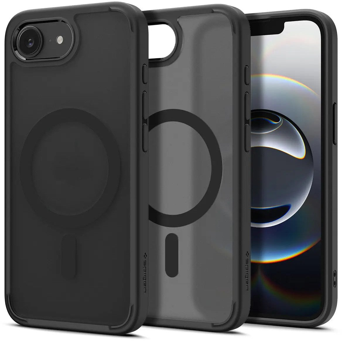 iPhone 16e Spigen Crystal Hybrid Szilikon Telefonvédő Ütésállóság, Magsafe, Fekete (ACS09175)